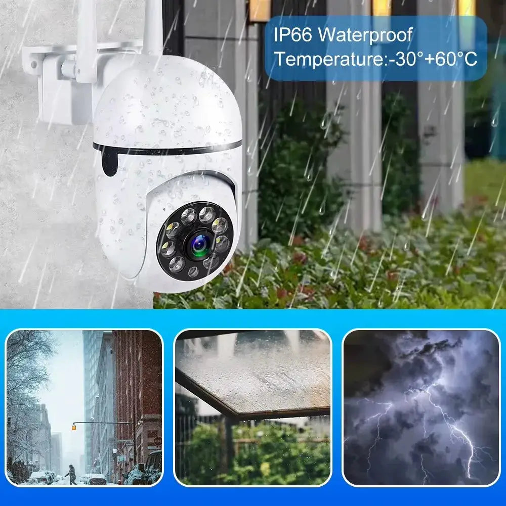 Simples Market WiFi 1080P HD security camera, indoor/outdoor, 360° pan, white waterproof unit