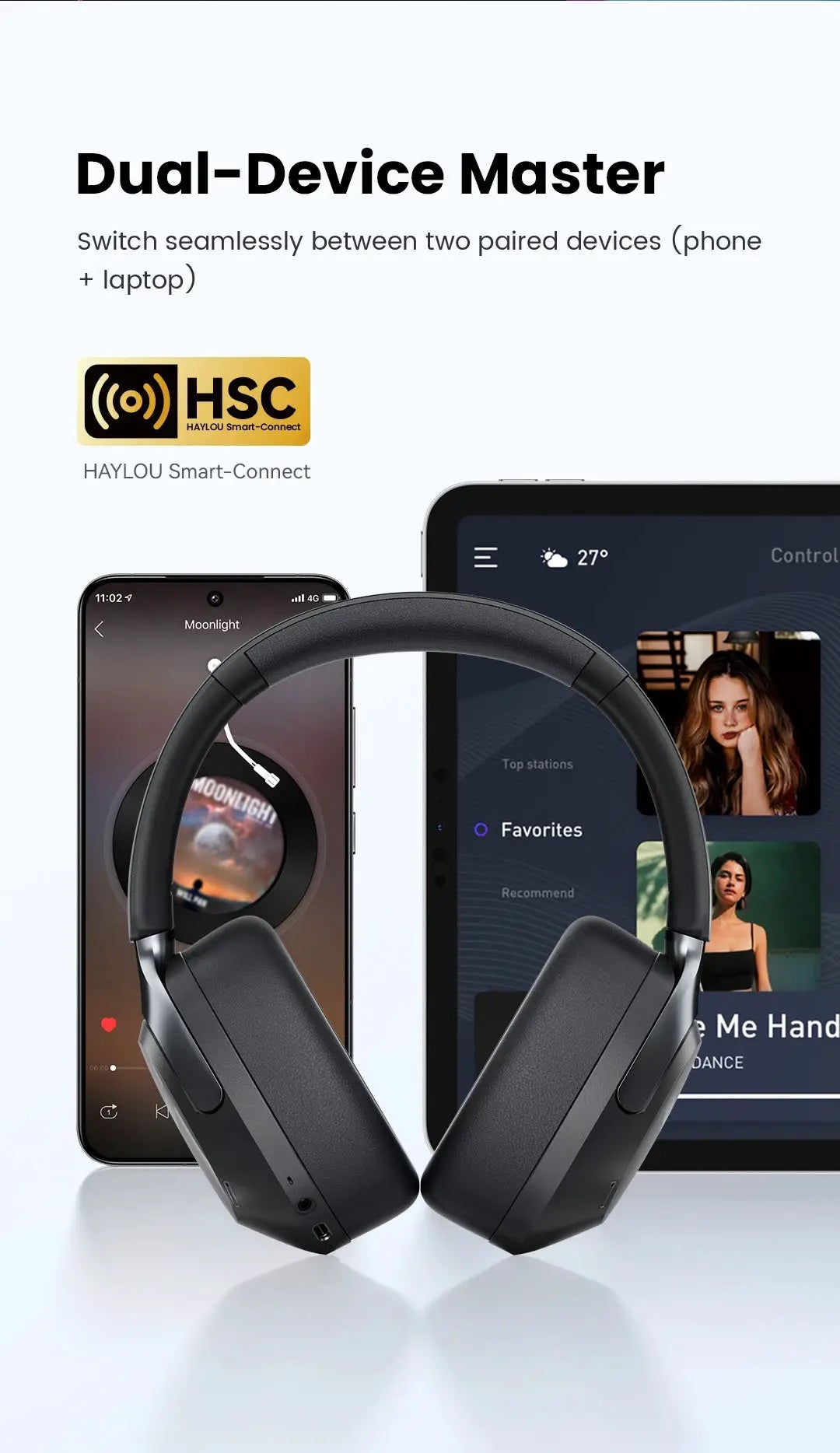 Haylou S40 ANC wireless over-ear headphones with 50dB noise canceling and LDAC Bluetooth 6.0 in black