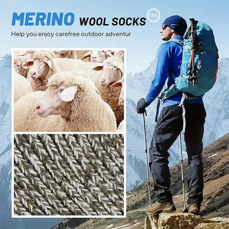 5 Pack Merino Wool Socks For Men Super Thick Thermal Hiking Socks For Cold Weather