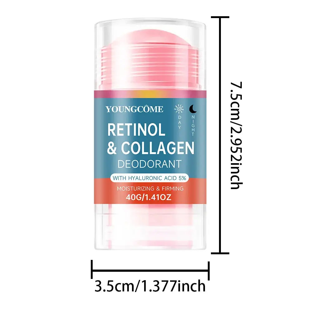 Deodorant roll-on by YoungCome with pink cap, Retinol & Collagen, moisturizing & firming formula with hyaluronic acid 5%