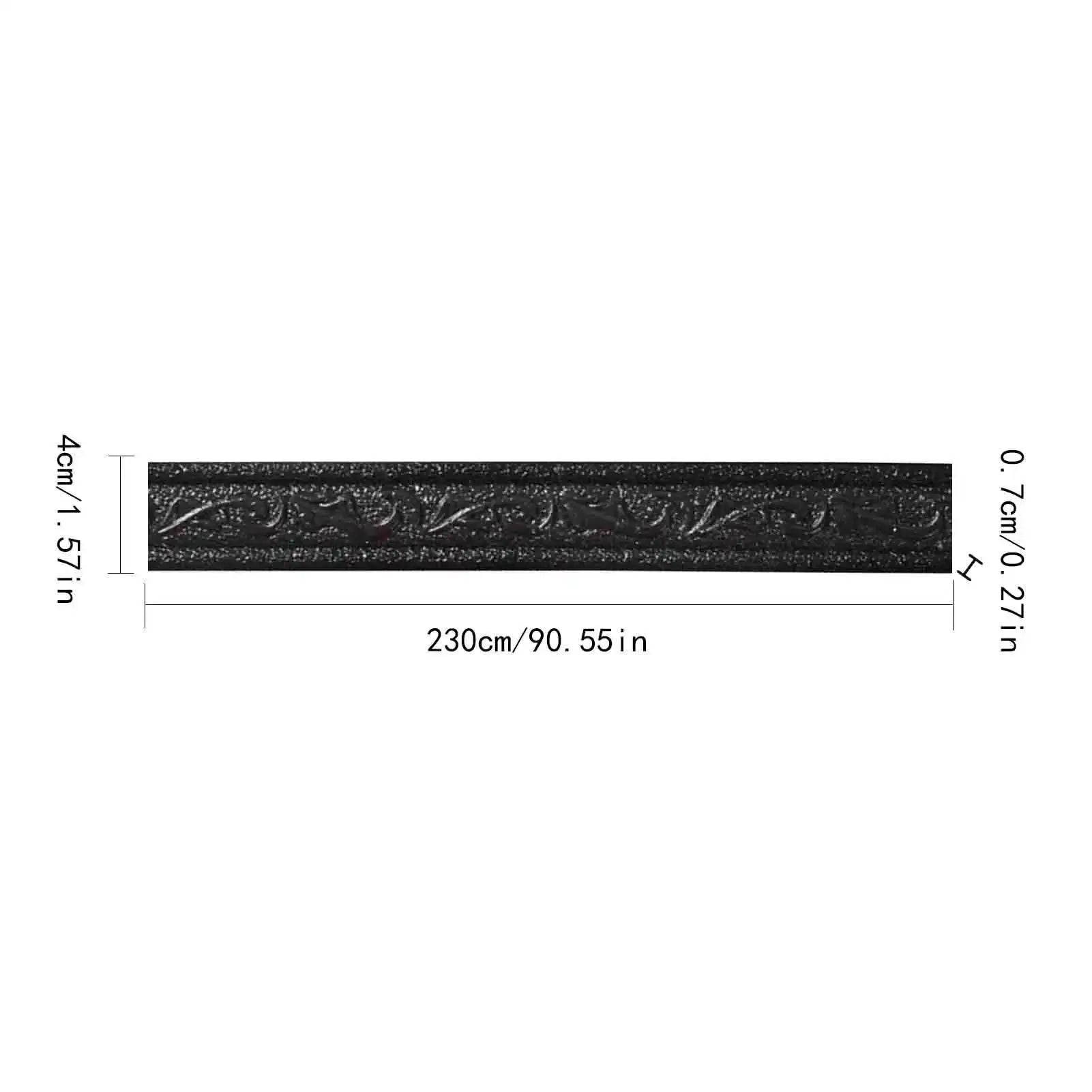 Simples Market 230 cm black embossed self-adhesive wall border strip, 4 cm wide, waterproof 3D decor