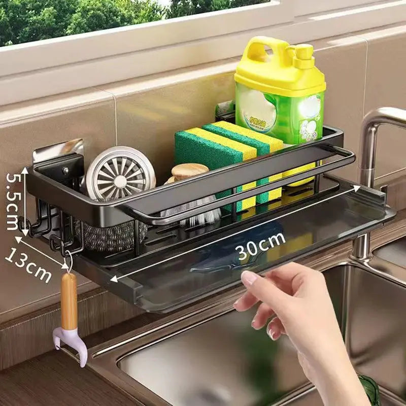 Multifunctional wall-mounted kitchen drain rack by Simples Market with black metal finish and pull-out tray