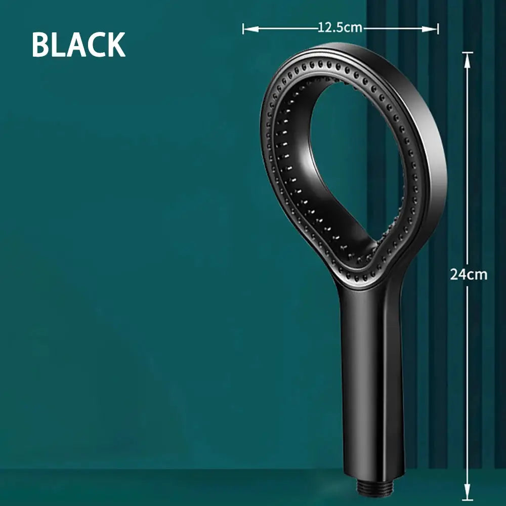 Ring-design handheld shower head by Simples Market, black, high-pressure rainfall style, 24 cm long