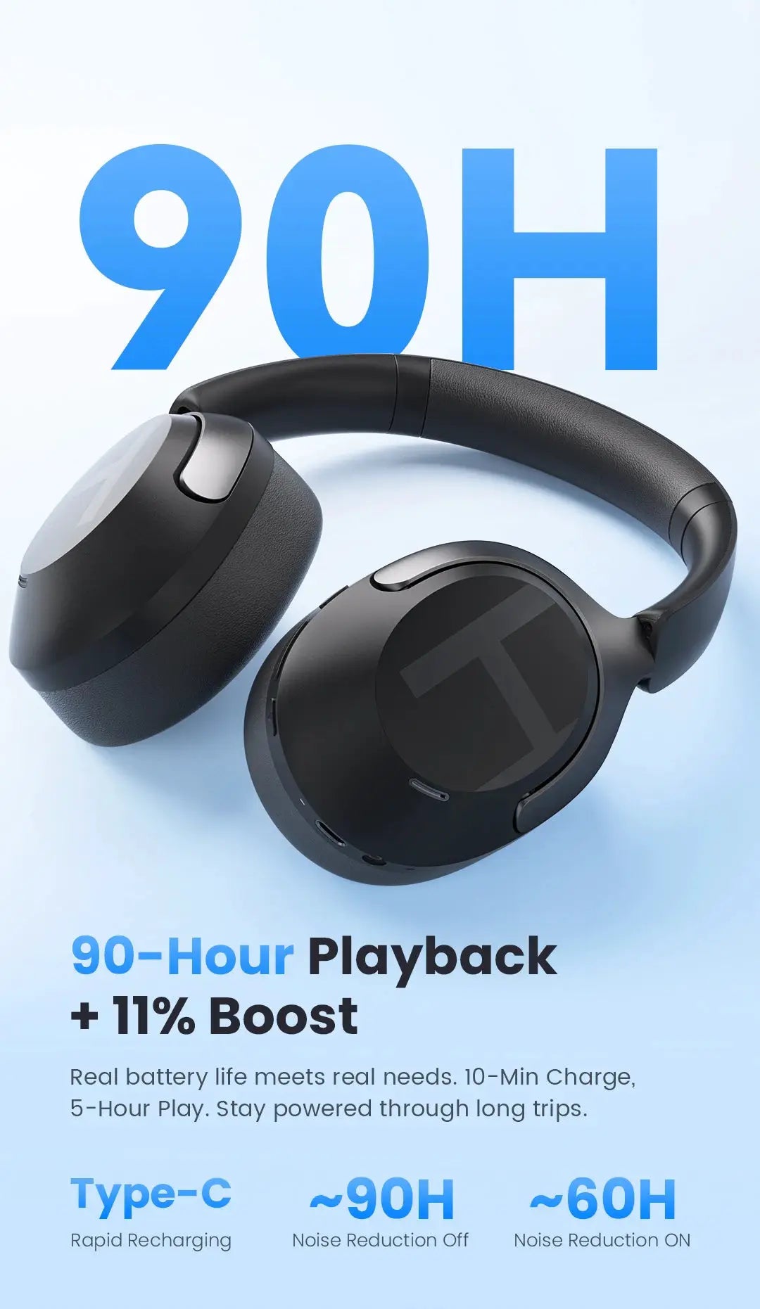 HAYLOU S40 ANC wireless over-ear headphones by Simples Market in black with 50dB noise canceling