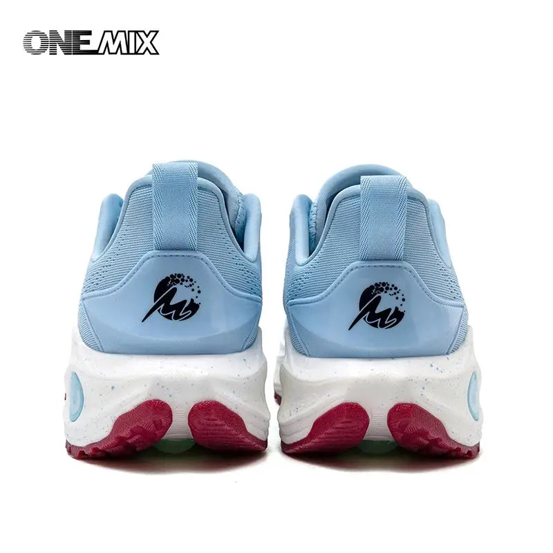 O-Resilio men's running shoes, light-blue mesh sneakers with cushioned heel and speckled white midsole