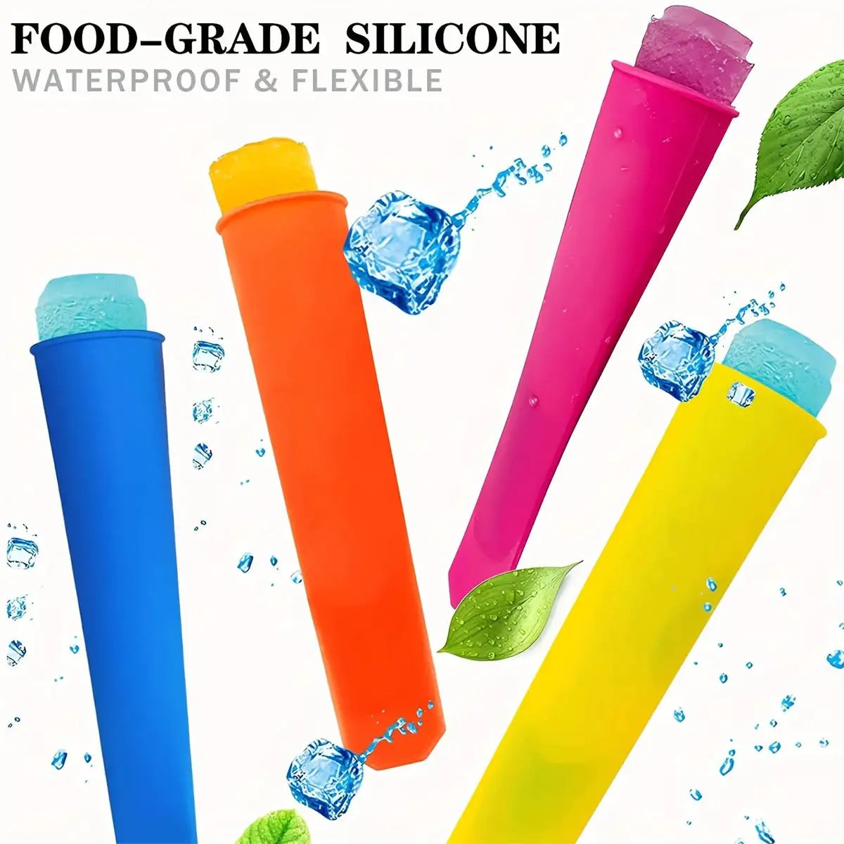 6 Piece Summer Silicone Popsicle Mold Set Reusable Food Grade Molds for Do It Yourself Ice Pops and Frozen Treats
