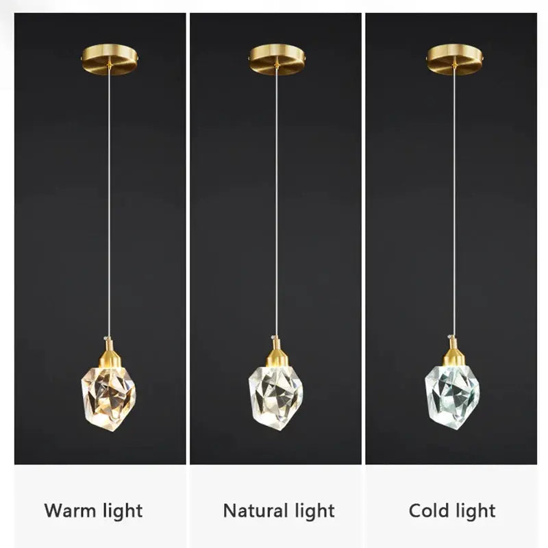 Simples Market ceiling pendant lamp set of 3 with crystal diamond shades, gold finish, LED