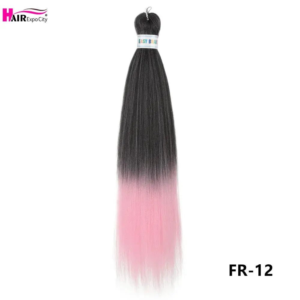 Easy Braids 26Inch synthetic jumbo braids hair extensions in black-to-pink ombre, pre-stretched