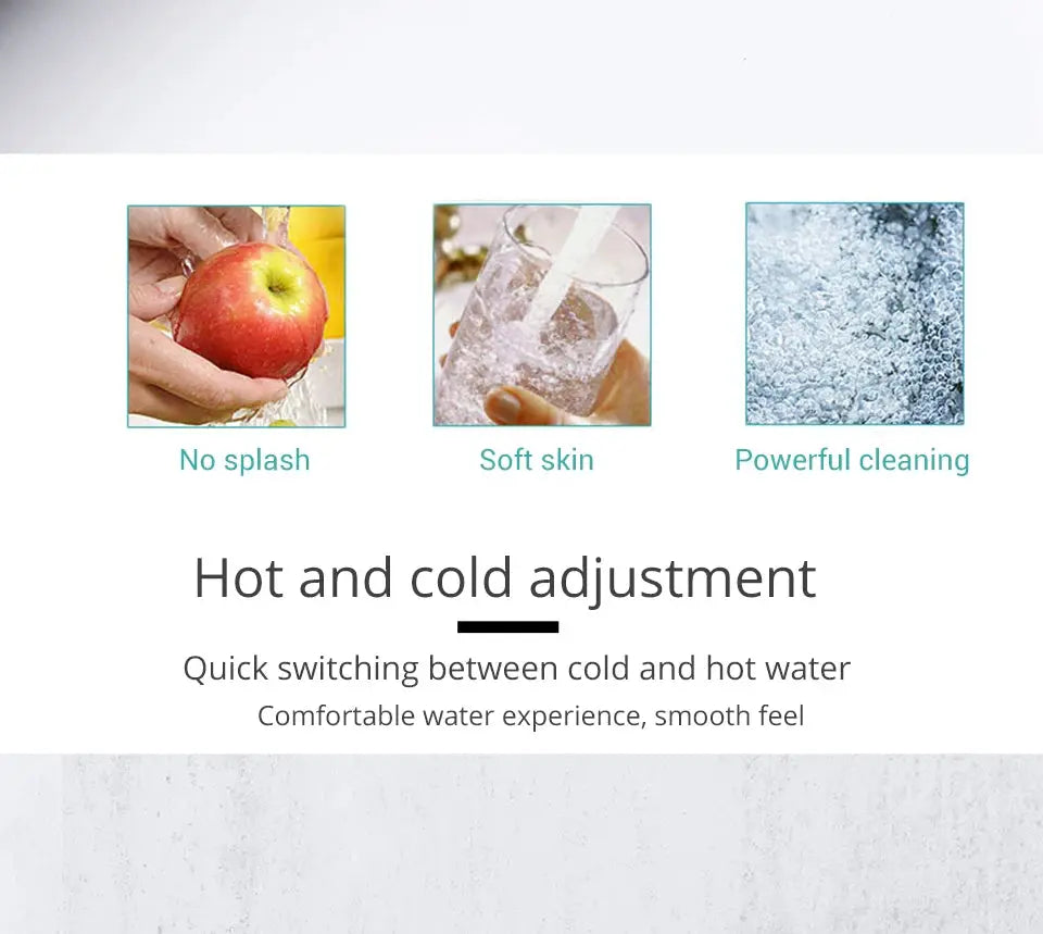 Basin bathroom faucet mixer tap banner with hot and cold adjustment and features no splash, soft skin, powerful cleaning