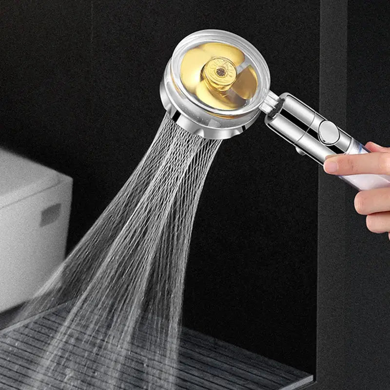 360° rotation chrome handheld shower head with turbo, high‑pressure spray