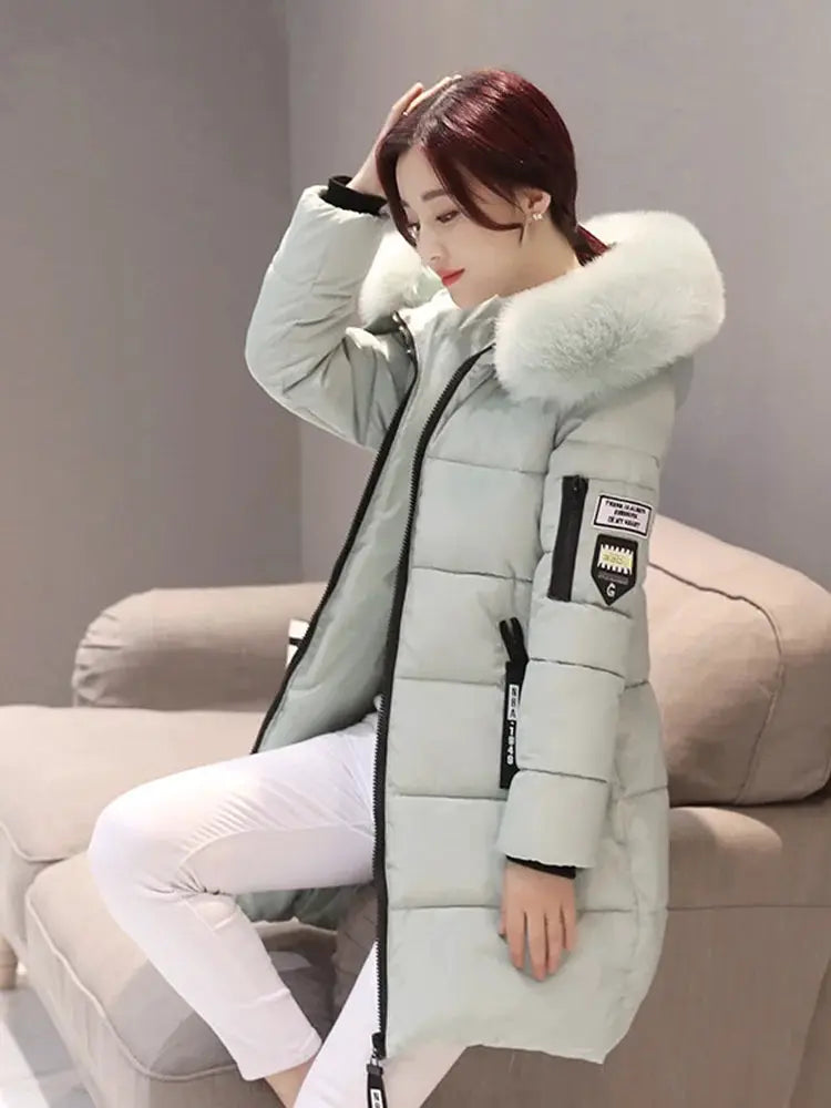 SnowMist Winter Fur Collar Hooded Parka for Women with Thick Warm Insulation and Zipper Pockets