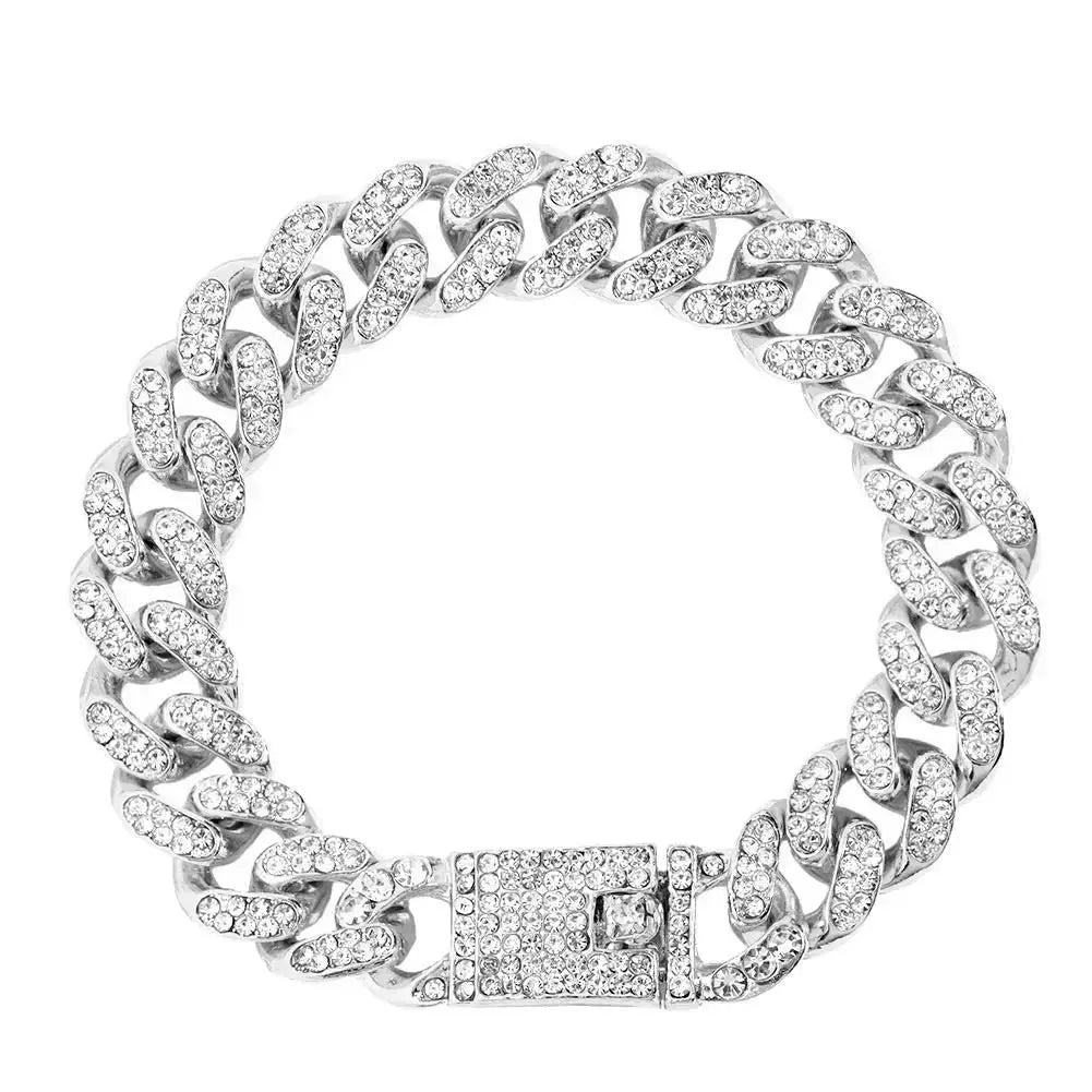 Hip Hop Cuban Link Bracelet for Men and Women Iced Out Rhinestone Gold Silver Color Miami Chain Unisex Jewelry Gift