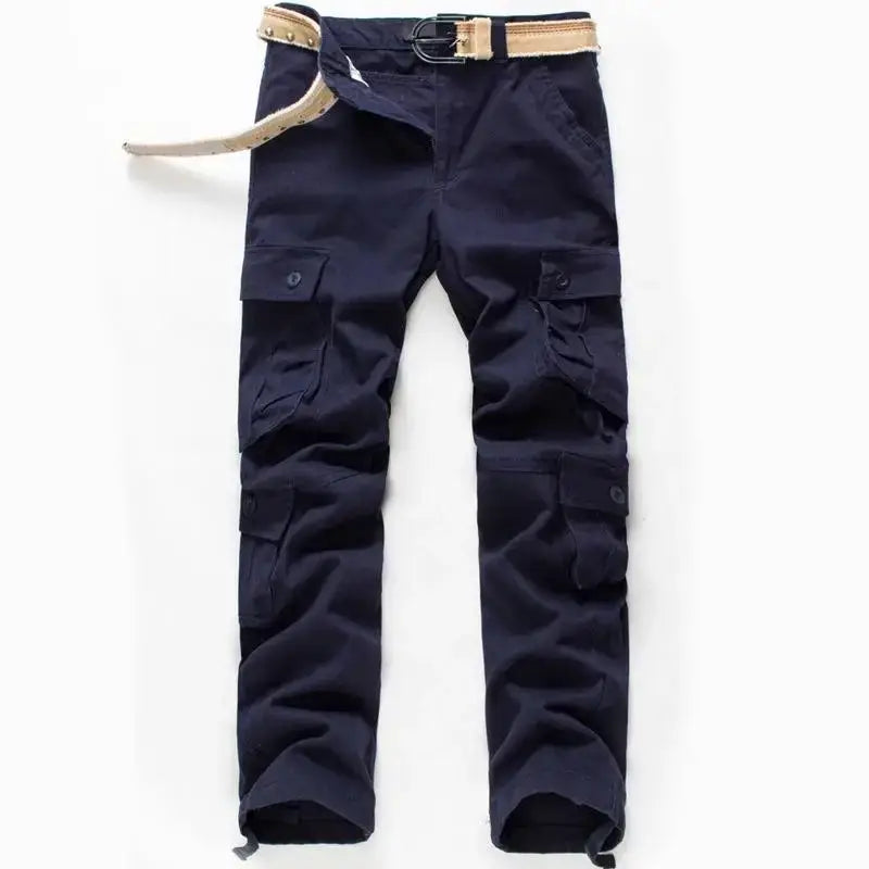 Men's tactical cotton cargo pants in navy with multiple pockets