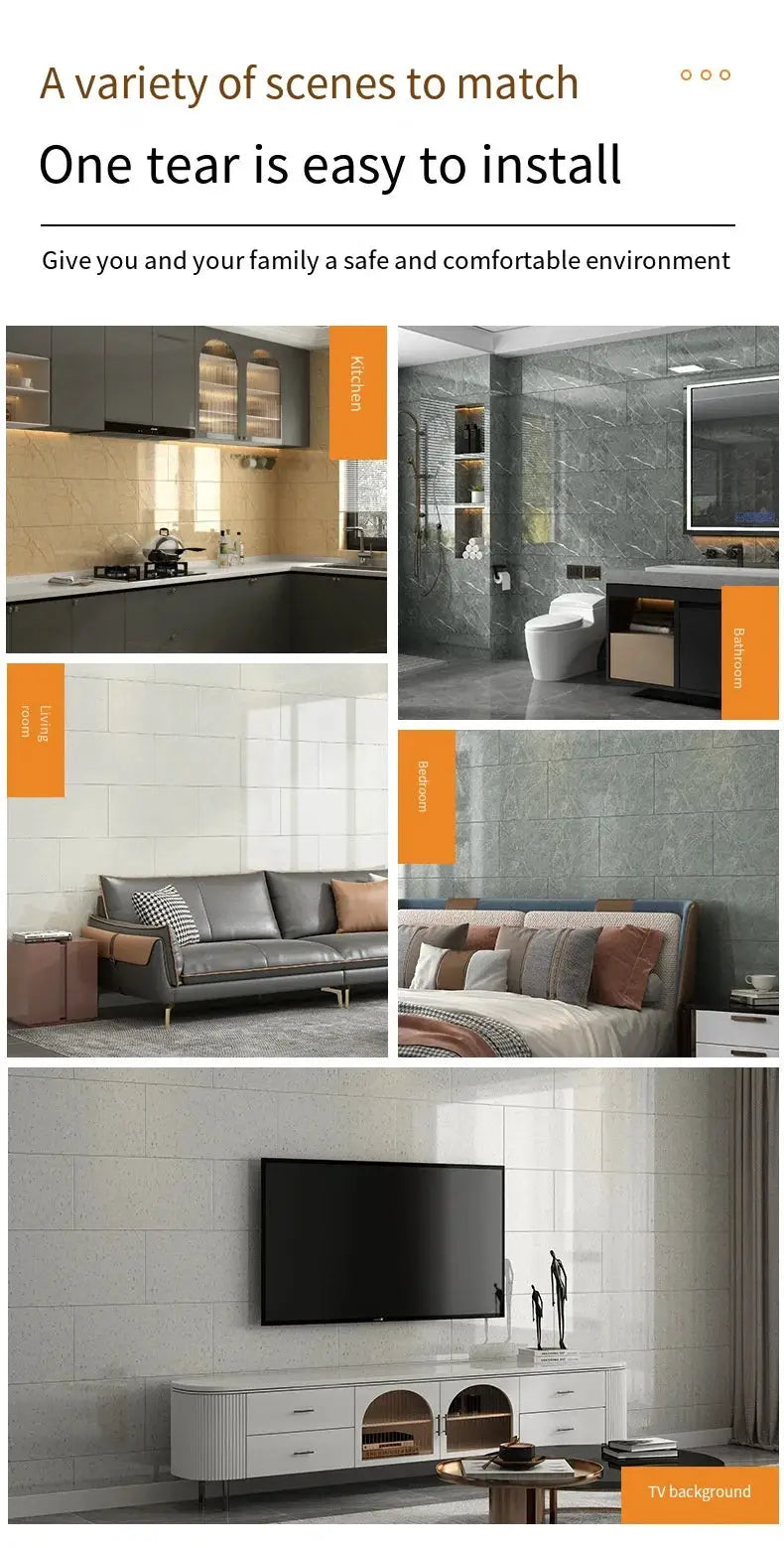 Imitation Tile 3D wall stickers set of 5; marble pattern, self-adhesive, waterproof decor by Simples Market