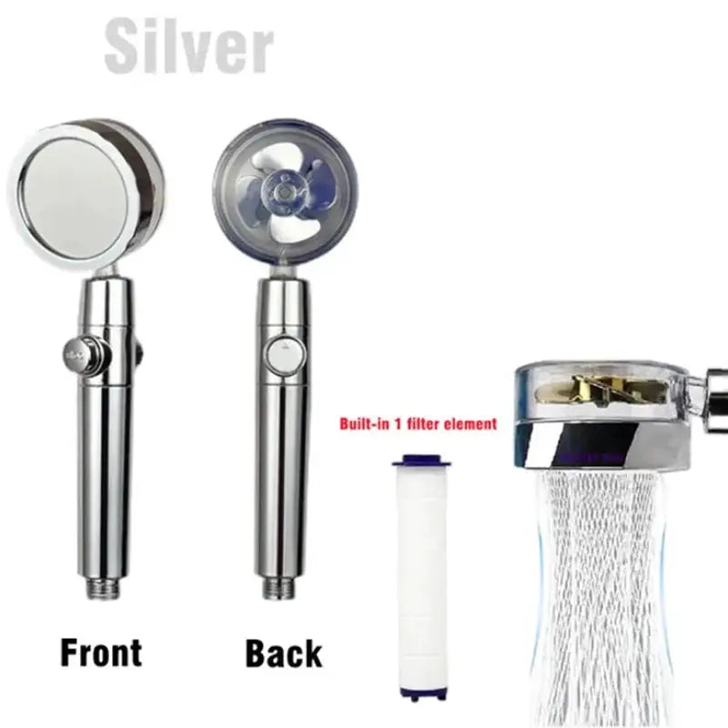 Chrome handheld shower head with 360° rotation and built-in filter element, Simples Market