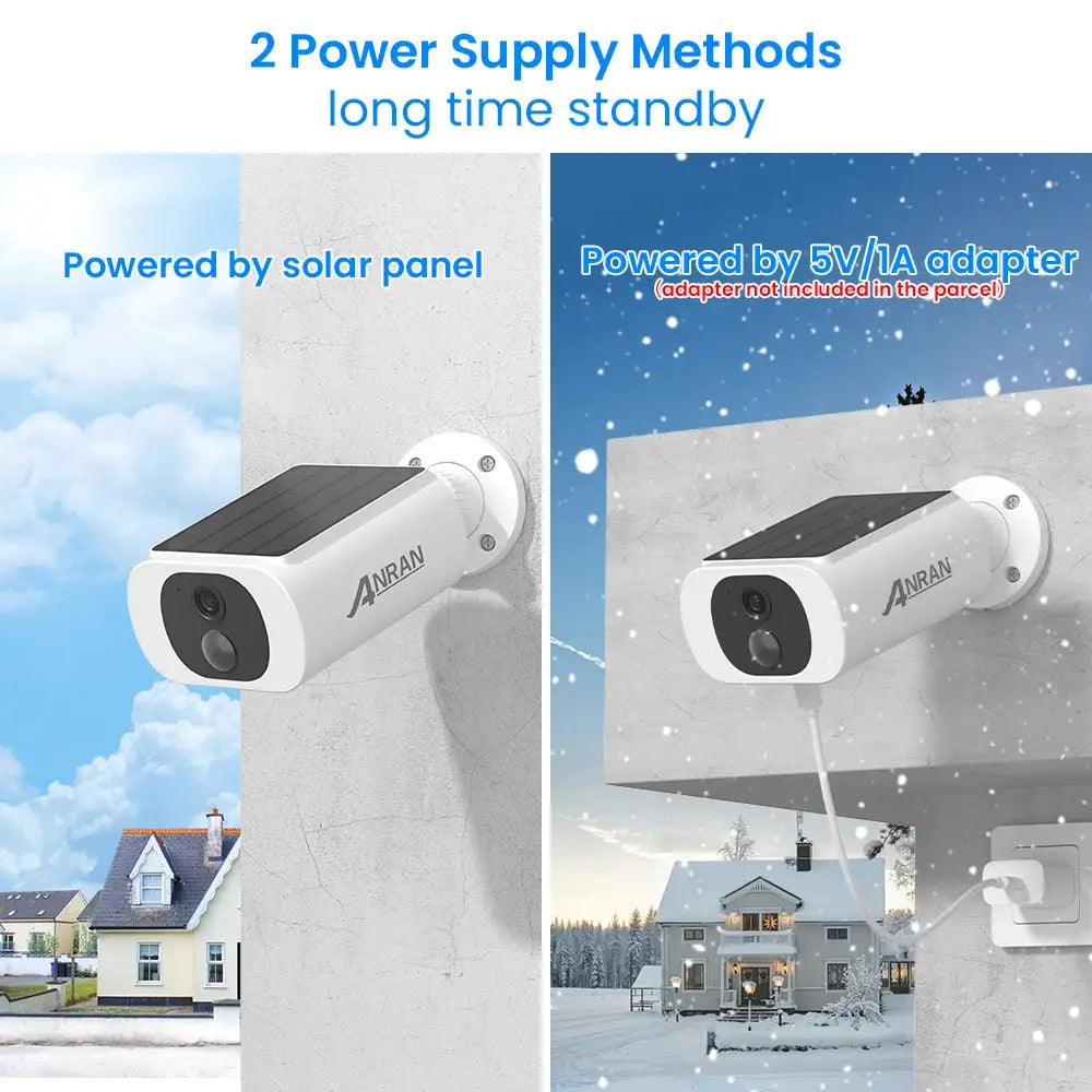 ANRAN outdoor solar security camera (2) with solar panel or 5V adapter power options