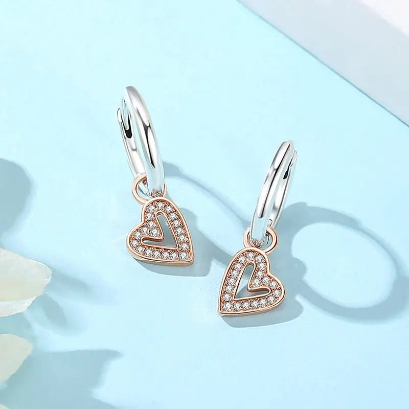 925 Sterling Silver Stud Hoop Earrings For Women Crystal Zircon Rose Gold Crown Heart Infinity Bee Design Jewelry