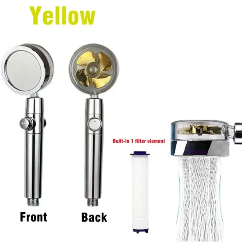 Chrome 360° rotation turbo shower head with high-pressure spray and built-in filter element