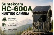 Suntekcam HC-600A hunting camera with solar panel and camo body for outdoor use