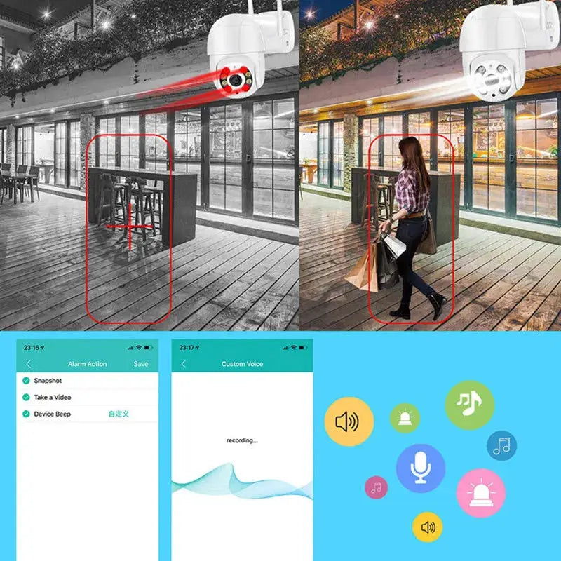 8MP wireless PTZ outdoor IP camera with color night vision, 1080P HD, and mobile app control by Simples Market
