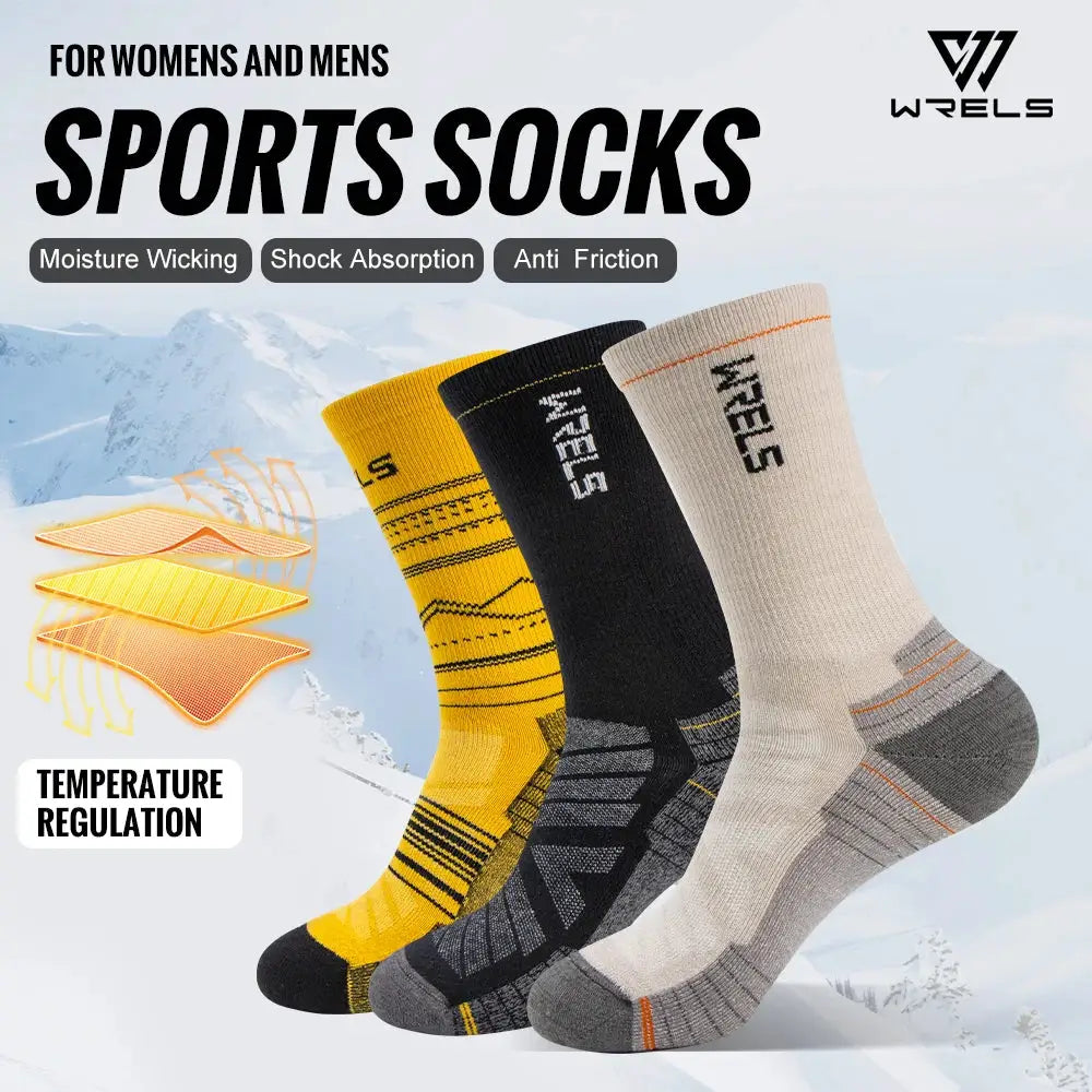 WRELS Merino Wool Hiking Socks for Running and Cycling Mid Calf Breathable Lightweight with Shock Absorption