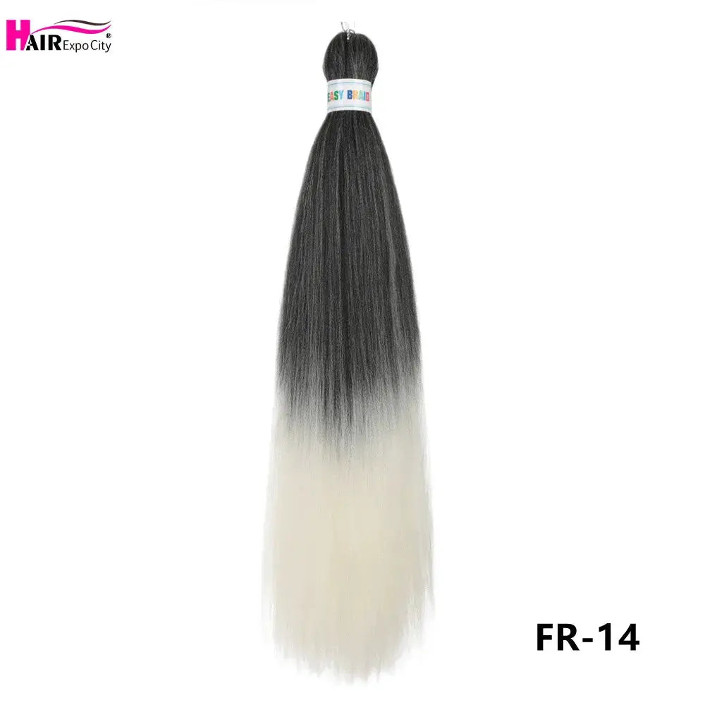 Easy Braids 26-inch synthetic jumbo braid extensions in black to cream ombre, pre-stretched.