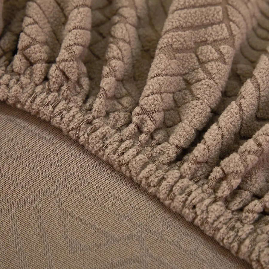 Stretch jacquard sofa bed cover in beige plush fabric for living room and bedroom