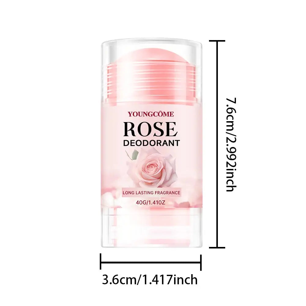 Youngcome Rose deodorant stick with pink packaging and long-lasting fragrance, 40g
