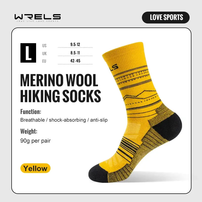 WRELS Merino Wool Hiking Socks for Running and Cycling Mid Calf Breathable Lightweight with Shock Absorption