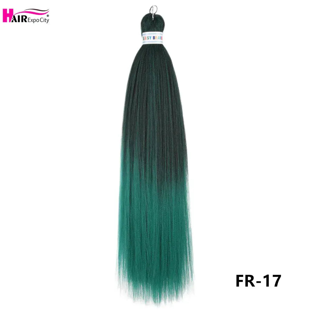 Easy Braids 26-inch synthetic jumbo braids hair extensions in teal-green ombre, pre-stretched