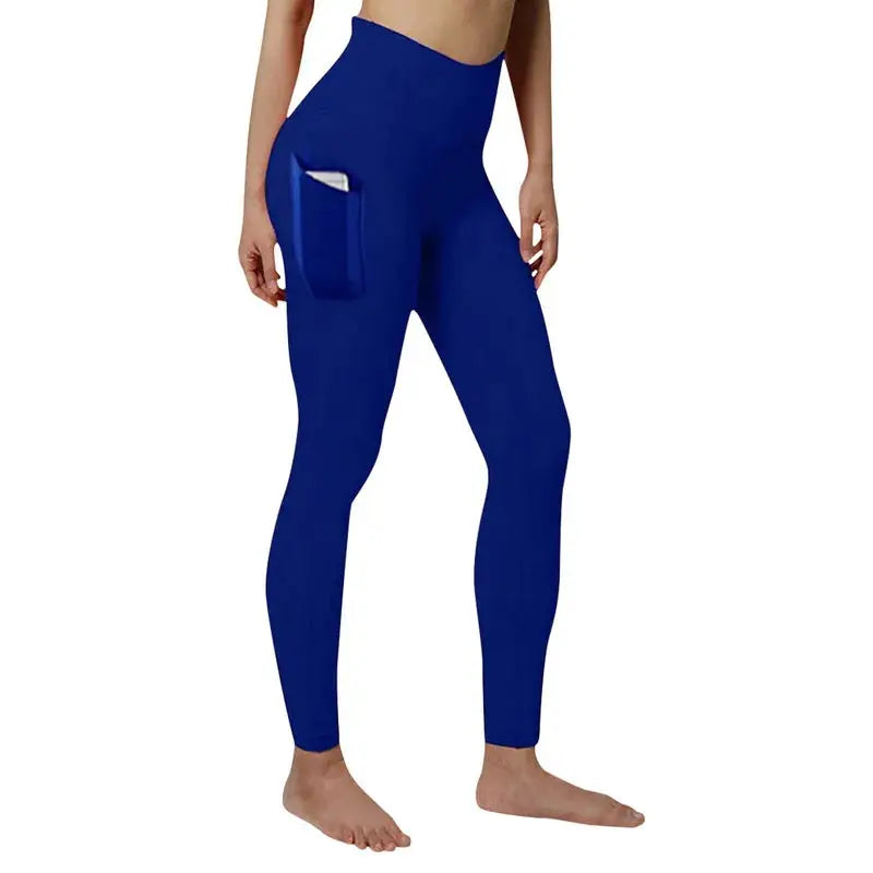 Simples Market blue high-waist yoga leggings with side pocket, seamless compression tights