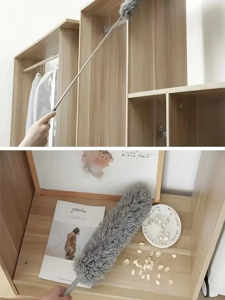 Simples Market Extendable Microfiber Duster Wand, 284cm retractable pole, gray microfiber head