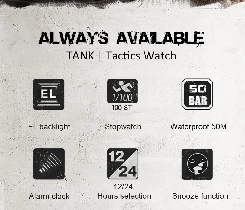 NORTH EDGE men's digital watch with 6 features: EL backlight, stopwatch, 50M waterproof, alarm, 12/24 hour, snooze