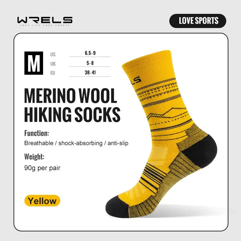 WRELS Merino Wool Hiking Socks for Running and Cycling Mid Calf Breathable Lightweight with Shock Absorption