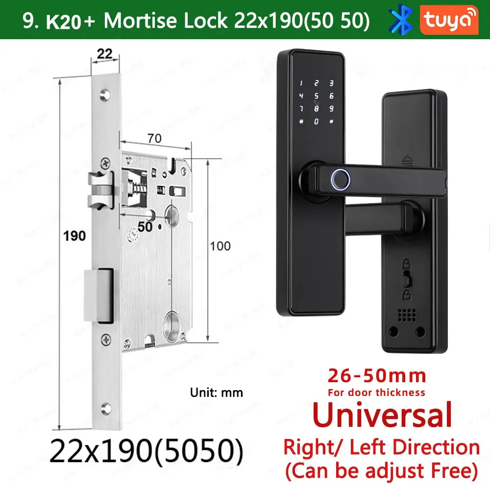 Simples Market RAYKUBE K20 biometric smart door lock in black with keypad, fingerprint and card access (2-piece set)
