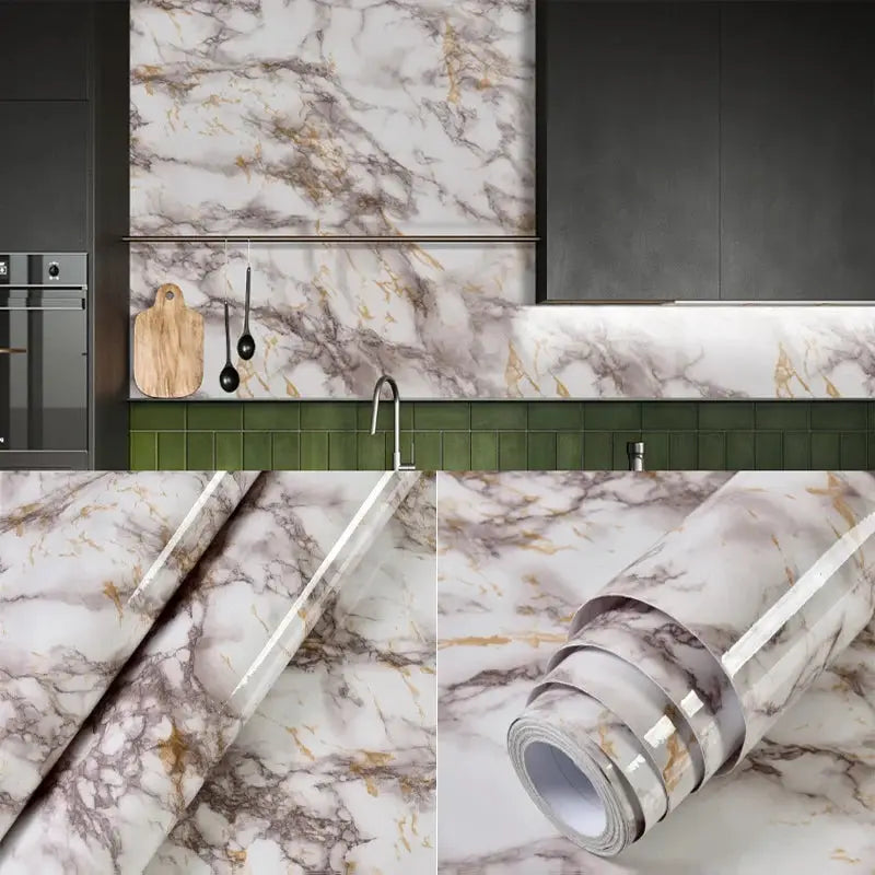 Simples Market marble-pattern self-adhesive wallpaper for kitchen cabinets, PVC waterproof, 40cm roll