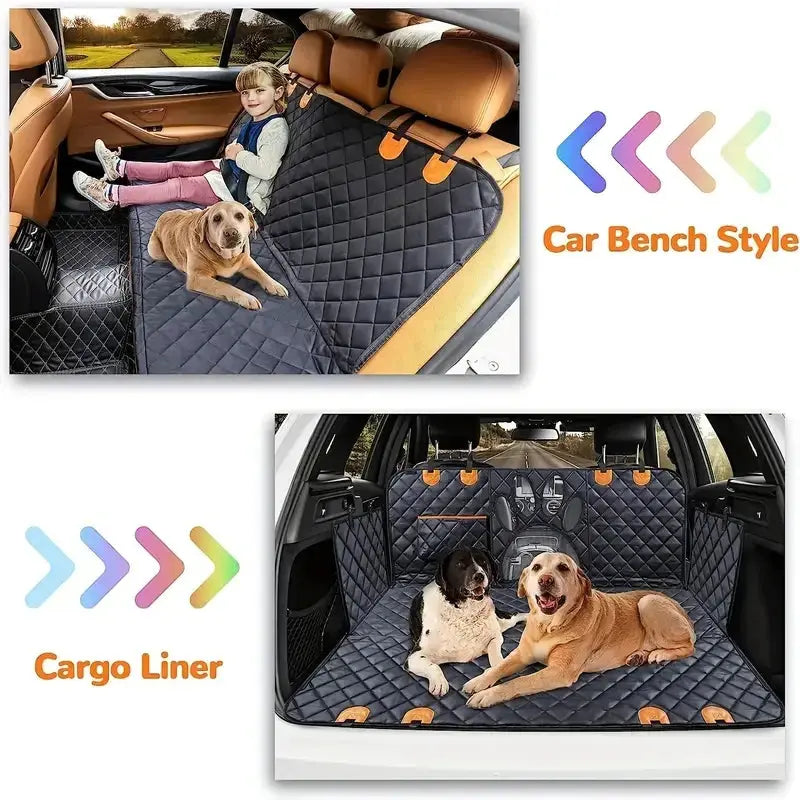 Simples Market universal pet seat cover for car rear seat, black quilted dog hammock with mesh window, for two dogs