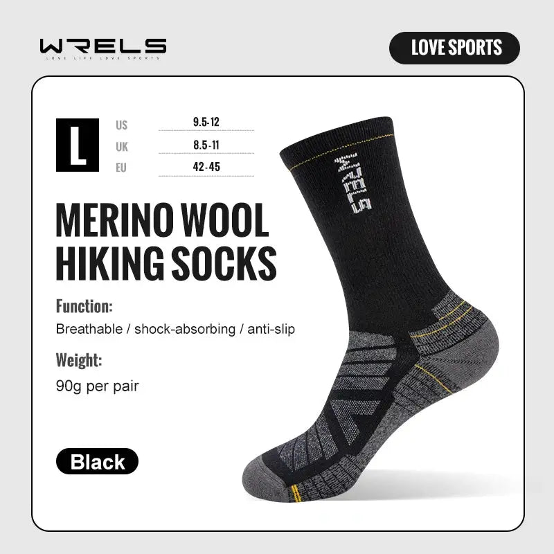 WRELS Merino Wool Hiking Socks for Running and Cycling Mid Calf Breathable Lightweight with Shock Absorption