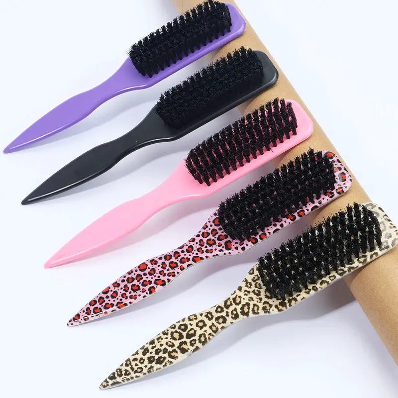 Slick Back Hair Brush set by Simples Market, five-pack with purple, black, pink, and two leopard-print handles.