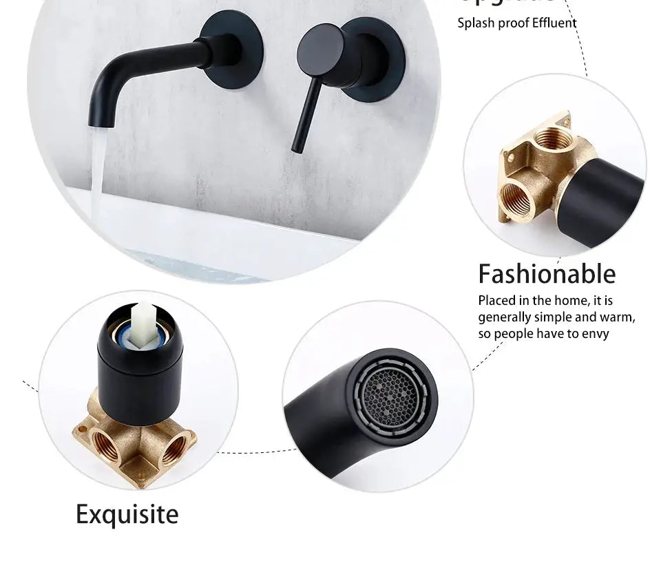 Bathroom basin faucet by Simples Market, wall-mounted with black finish and single-handle control.