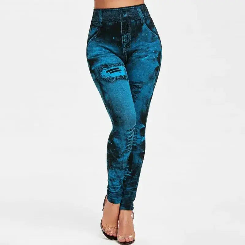VivaFlex Women Imitation Jeans Stretch Leggings High Waist Slim Push Up Fit All Day Comfort