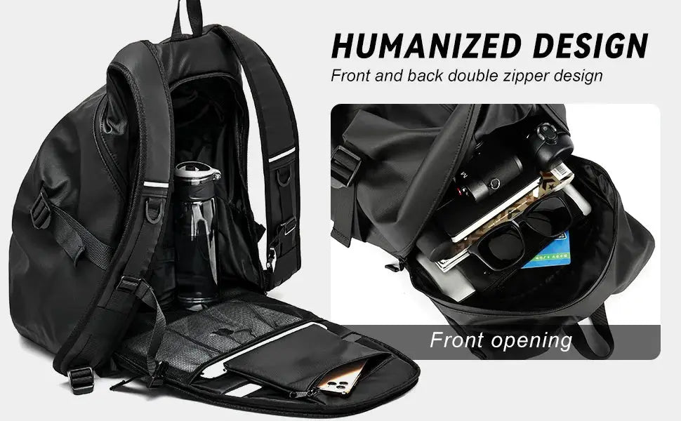 Simples Market motorcycle backpack 40L, black waterproof bag with reflective strip and helmet compartment