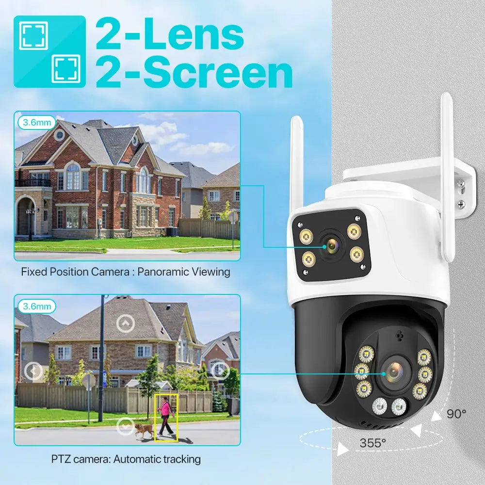 Three-lens PTZ IP outdoor WiFi security camera with auto tracking, white body, Simples Market