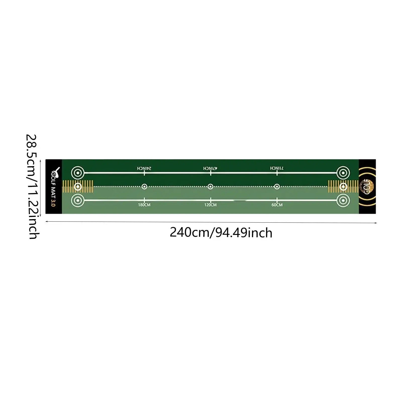 Simples Market golf putting mat, green 240cm long portable training aid with alignment lines and target holes
