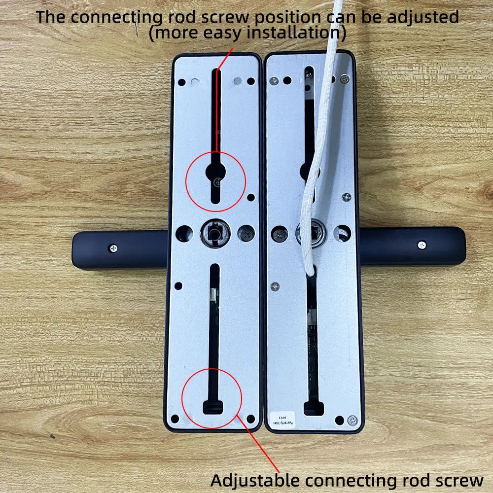 RAYKUBE K20 biometric door lock hardware, two silver mortise plates with adjustable connecting rods