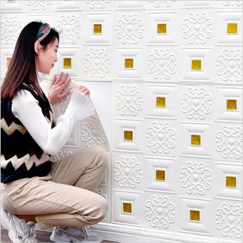 10 Pieces 70x70 CM 3D Brick Foam Wall Panels Waterproof Self Adhesive Ceiling Wallpaper Decoration