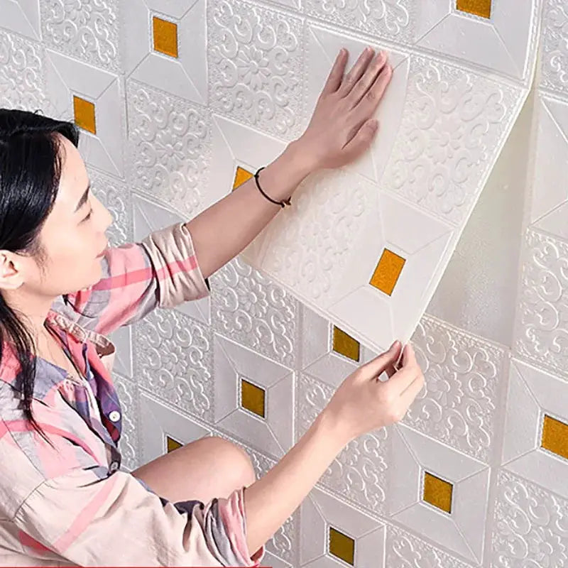 10 Pieces 70x70 CM 3D Brick Foam Wall Panels Waterproof Self Adhesive Ceiling Wallpaper Decoration