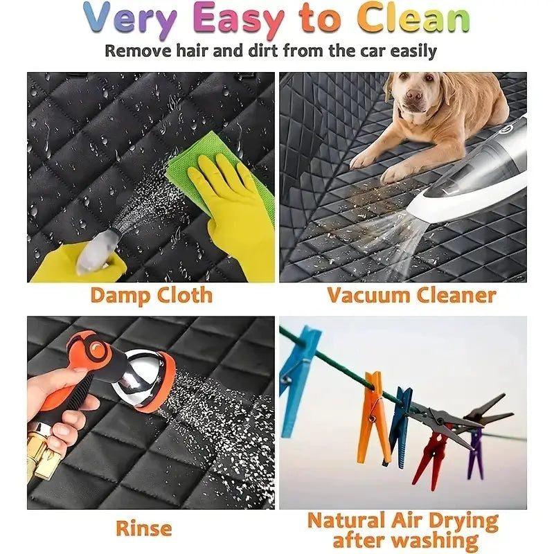 Simples Market black quilted pet seat cover for car rear seat, 100% waterproof dog car hammock with mesh window