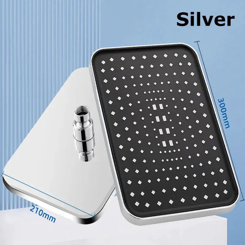 Simples Market silver square overhead rainfall shower head with large 300mm face and mounting adapter