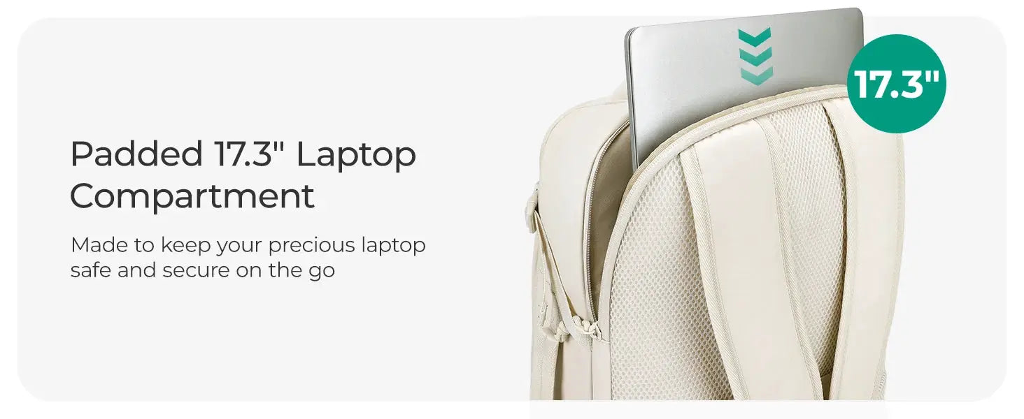 BAGSMART travel backpack in beige with a padded 17.3-inch laptop compartment